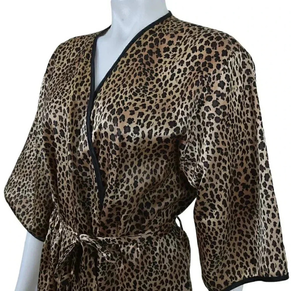 Vintage Natori Private Luxury Leopard Animal Print Robe Kimono Brown Black Med - Picture 5 of 9